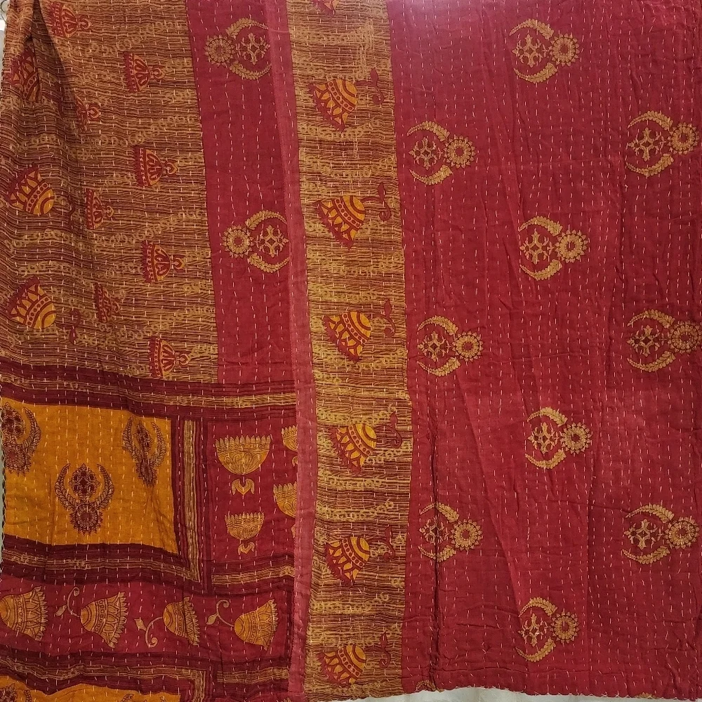 Kantha Hand Crafted Reversible Colorful Bohemian Lightweight Quilt 60